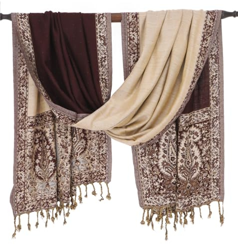 Pashmina Viskose Schal / Stola mit Paisley Muster, Unisex, weich, braun | Seidig weicher Schal, beidseitig tragbar, verschiedene Farbigkeit, 100% Viskose, vielseitig kombinierbar.