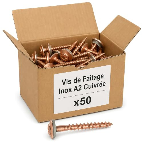50 Vis de Faitage Inox A2 Cuivree + rondelle EPDM 20mm - 4.5 X 55 mm