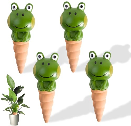 4 Stück Frosch Tonkegel Bewässerung Set,105ml Selbstbewässernde Pflanzenbewässerung für Urlaub,Tonspitzen Wasserspender für Topfpflanzen,Niedliche Frosch Bewässerungskugeln für Innen & Außen Pflanzen