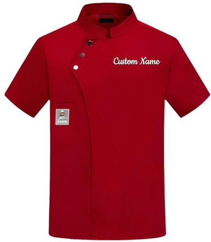Guooyuuyu Personalisierte Kochjacke Herren mit Gesticktem Namen Koch Jacken für Männer Koch Kostüm Kurzarm Damen Berufsbekleidung Gastronomie
