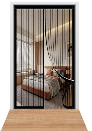 Mosquitera Magnetica 76 x 200 cm Se Cierra Automáticamente Mosquitera Puertas Fácil Instalación sin Taladrar para Puertas Correderas/Terraza, Negro