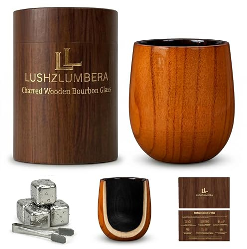 The Charred Wooden Bourbon Drinking Glass Bourbon | Handcrafted Oak Whiskey Tumbler & Grail Cup for Dad, Husband or Boyfriend | Perfect for Birthday, Anniversary, Retirement or Any Special Occasion