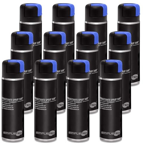 SIMPLETEK - Lot de 12 bombes en aérosol Bleu Fluo Tracant Marker 360° Maçonnerie Asphalte Sols Haute Visibilité V403BLUF 500 ml (Kit de 12 pièces)