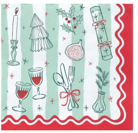 Talking Tables 20 x Christmas Paper Napkins Noel Pattern Elegant Serviettes Recyclable Disposable Christmas Napkins Red Green Festive Tableware Catering 33 x 33cm