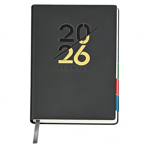 2026 Diary A5 Week To View, Day Planner Weekly Planner Notebook 2026, Academic Diary with Calendar, Monthly Index and Ribbon Bookmark, 324 Pages, Black