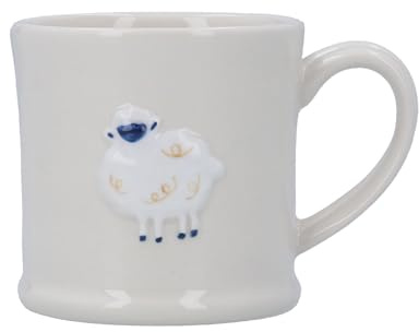 Gisela Graham Stoneware Embossed Mini Mug Lamb Design, White, 7cm, 200ml