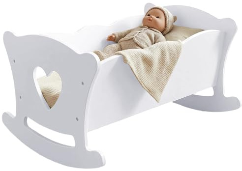 Wooden Doll Cradle - Rocking Toy Bassinet, Nursery Play Bed Rolepllay Crib Furniture Set Design | Oversize Plush Sleep Station Figures Collection for Sub Twenty Inch Size