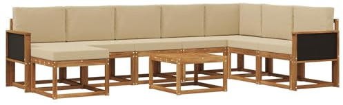 vidaXL Outdoor-Sofagarnitur 9 pcs Natur und Beige Massivholz Akazie, Moderne Garten-Sofaset, wetterresistent, Lounge für den Garten, Akazienholz, Bequeme Sitzgelegenheit draußen