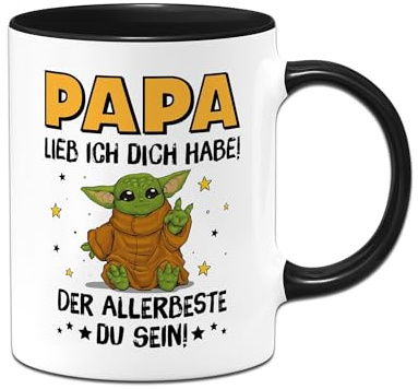 Tassenbrennerei Tasse mit Spruch Baby Alien Papa lieb ich dich habe der Allerbeste du sein originelles Vatertagsgeschenk für Papa Kaffeebecher (Schwarz)