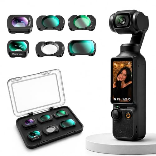 6-in-1 Kit Filtri Magnetici per DJI Osmo Pocket 4/3 | VND2-32, CPL, Black Mist, Star, Macro e 0.72X Filtri Grandangolari per Pocket 4 e Pocket 3