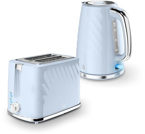 Swan Windsor Breakfast Essentials Bundle with 1.7L Rapid Boil Kettle and 2 Slice Toaster, Baby Blue, EEJB431