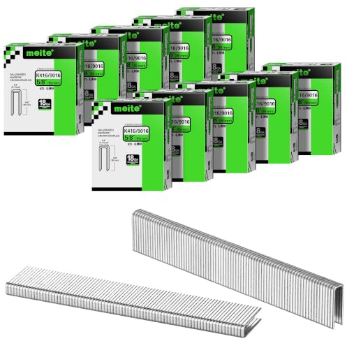 meite Type 90/16 mm 18G Narrow Crown Staples, Gal. 5.7 mm Crown, 40,000 Pcs | 18 Gauge Narrow Staples for Narrow Crown Staple Gun Upholstery 90 Staples for Furniture, Wood Box, Crafts DIY