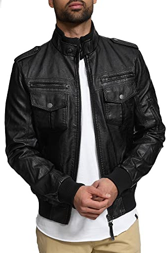 Indicode Herren Pawel Lederjacke aus Leder-Imitat Motorradjacke Bikerjacke | Coole Herrenjacke für Alltag und Freizeit im Biker-Look, Übergangsjacke, Freizeitjacke, Motorradjacke, Lederoptik für Männer