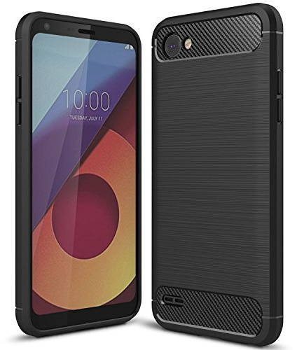 COPHONE® - Cover per LG Q6, Antiscivolo, in Fibra di Carbonio, Colore: Nero