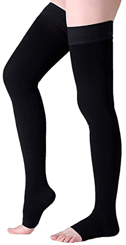 Wallfire Medizinische Kompressionsstrümpfe, 23-32mmHg Oberschenkel Stützstrümpfe für Damen Herren Relief Verhindern Krampfader (Color : Black, Size : M)