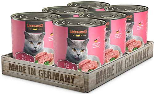 LEONARDO Nassfutter für Katzen, Geflügel pur, 6X 800g Dose, Katzenfutter getreidefrei, Alleinfutter, Made in Germany