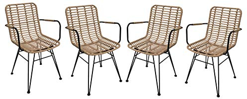 Vintagehaus Gartenstuhl Esszimmerstuhl Hacienda Rattan Vela mit Armlehne In/Outdoor Natur (4 Stück)