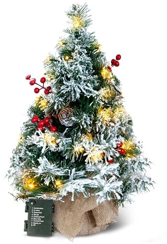 Joiedomi 24 Schnee beflockt Prelit Tabletop Weihnachtsbaum für Beste Weihnachten zu Hause Dekorationen (batteriebetrieben)