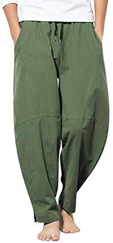 Yowablo Herren Hose Leinenhose Lang Baumwollmischung Regular Fit Tunnelanzug Stretch Große Tasche Atmungsaktiv Leichte Freizethosen (3XL,2- Grün)