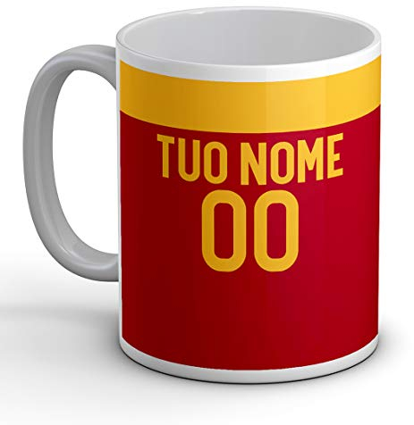 quickgadget Idea Arredo Casa Regalo Tazza Sport in Ceramica Sport per Tifoso Calcio Roma, Personalizzato con Nome e Numero