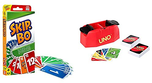 Mattel Games 52370 Skip-BO Kartenspiel und Familienspiel geeignet für 2-6 Spieler, Spiel ab 7 Jahren + GKC04 UNO Showdown Familienspiel für 2 bis 10 Spieler ab 7 Jahren