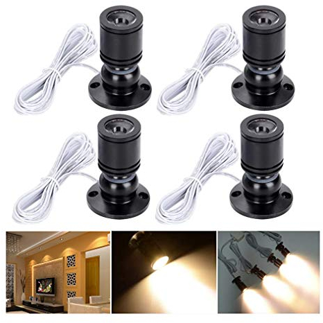 Elitlife 4 Set Mini LED Einbaustrahler Minispot Einbauleuchte LED Schrankleuchte Aluminium Kaltweiß mit Transformer Silber Kleiderschrank(Schwarz Warmweiß)