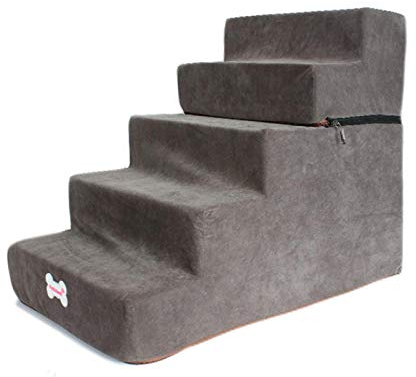 Haustiertreppe Hundetreppe Katzentreppe Flanell Hoher Dichte Schwamm Haustiertreppe Schritt Für Hunde Katzen, Atmungsaktive Und Abnehmbare 5 Stufen Hundetreppe Leiter Für Sofa Oder Bett 65x38x50cm
