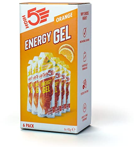 HIGH5 Energy Gels - Schnelle Energiezufuhr mit Sport Gel für Spitzenleistung - Mit natürlichem Fruchtsaft, koffeinfrei - Energie Gel für Laufen, Running, Marathon, Radsport, Ausdauer (Orange, 6 x 40g)