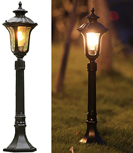 Chao Zan Außen-Stehlampe, 1 flammige Außenleuchte, Hoch 80 cmStehleuchte aus Aluguss und Glas, Farbe: Schwarz, Fassung: E27, IP55 Wegeleuchte