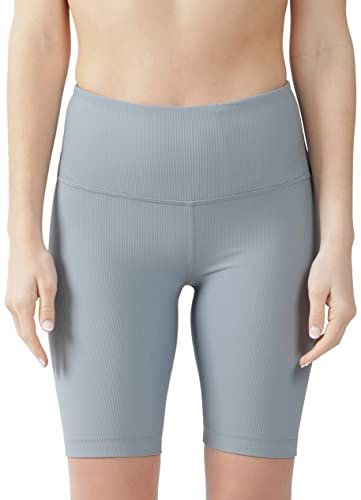 90 Degree By Reflex Damen-Biker-Shorts mit hoher Taille, gerippt, für Workout, Yoga, Laufen, Bauchkontrolle, Spandex, Ocean Haze gerippt, 22,9 cm, X-Groß