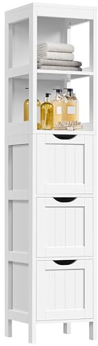Yaheetech 56 Tall Narrow Bathroom Storage Cabinet with 3 Drawers, White