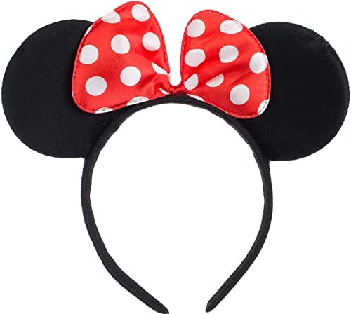 Ears Mouse, Black Mouse Ears Headbands Black Red White Polka Dot Headband with Bow in Red for Masquerade, Birthday Party, Night, Cartoon Club (Minnie and Mickey)