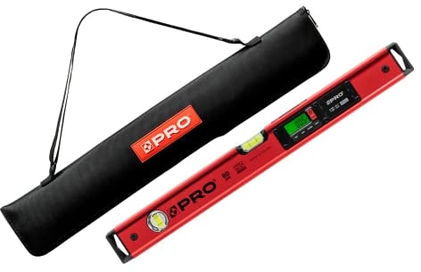 PRO900 Digitale Wasserwaage 60cm mit 2 LCD Displays und Abdeckung - Elektronische Wasserwaage mit Messwertspeicher für bis zu 19 Ergebnisse Schutzart IP65 - Farbe Rot