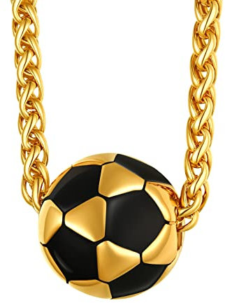 FindChic Kette für Jungs Fußball Anhänger aus Edelstahl Kettenlänge 61 cm verstellbar Gold als Geschenk zum Geburtstag, Weihnachten, Valentinstag