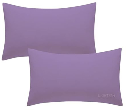 NIGHTZEN® Pair of Housewife Pillowcases 50 x 75 CM Plain Dyed Easy Care Percale Polycotton Bedroom Pillow Covers Soft Quality Blended Cotton Envelope Closure (Housewife Pillowcases, Lilac)