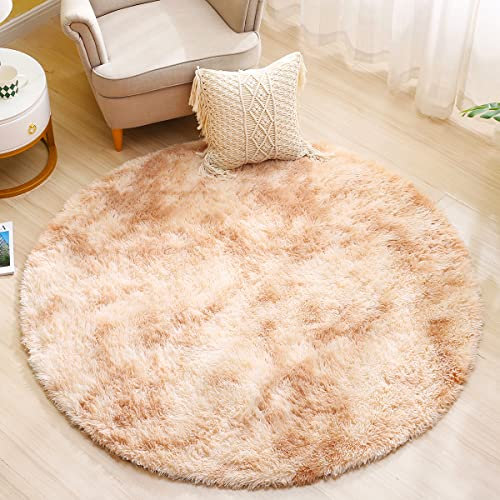 Teppich Rund Teppich Wohnzimmer Hochflor Teppiche Langflor Wohnzimmerteppich für Wohnzimmer Flauschiger Teppich Schlafzimmer Outdoor Carpet (Khaki weiß, 160cm)
