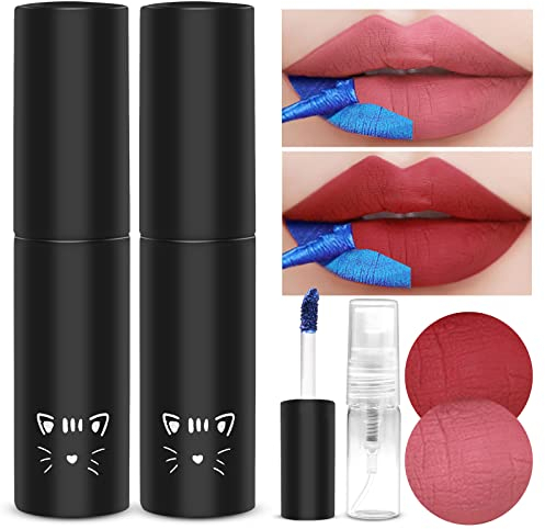 Prreal 2 Pack Lip Tint, Peel Off & Tattoo Coloured Lip Gloss, Long Lasting Liquid Lipstick with Empty Spray Bottle, Non-Stick Cup Lip Makeup for Women Girls(01+03)