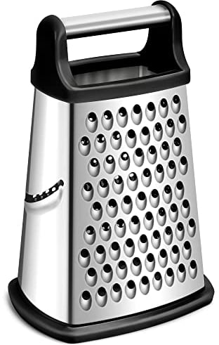 Rainspire Professional Box Grater, Cheese Grater Box for Kitchen Stainless Steel with 4 Sides, Cheese and Spice Graters with Handle for Vegetables, Ginger, Potatoes (Black)