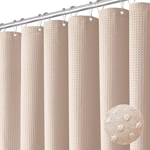 Dynamene Rideau de douche en tissu lesté gaufré de 198 cm de long pour salle de bain, rideau de douche neutre, très résistant, pour hôtel et spa, avec 12 crochets, 183 x 198 cm, rose pâle