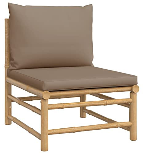 vidaXL Garten Mittelsofa, Gartensofa mit Taupe Kissen Rückenlehne, Modular Lounge Sofa für Garten Terrasse, Gartenmöbel Loungemöbel, Bambus