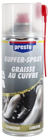 Presto Kupfer-Spray 400ml, Schmiermittel mit Kupfer für hitzebeständige hochbelastete KFZ-Teile wie Batterie, Bremse, Kupplung, Auspuff, Zündkerze - nicht für KFZ mit ABS und ASR