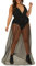 Glitzer Rock Damen Lang Durchsichtig, Mesh Rock Festival, Schwarzer Langer Tüllrock XL, Netzrock Strand, Bikini Cover Up, Maxirock mit Schlitz für Sommer Party Halloween Weihnachten