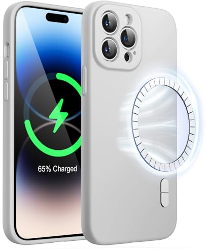 JETech Magnetic Silicone Case for iPhone 14 Pro 6.1-Inch, Compatible with MagSafe, Phone Cover with Camera Lens Full Protection (Light Grey)