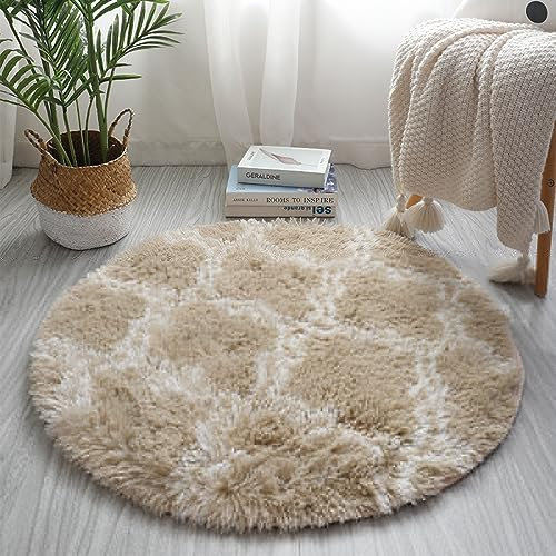 Nyescasa Hochflor Teppich Rund Langflor Wohnzimmer Teppich Modern Flauschig Weich Runder Teppich für Wohnzimmer Kinderzimmer Schlafzimmer Flur Läufer Kamel Shaggy Fuzzy Teppich Innen 100cm
