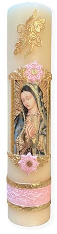 Angelitos de Mexico Guadalupana Virgen de Guadalupe Artisan Pink Candle