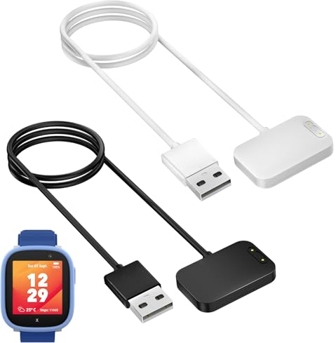 2-Stück Magnetisches Ladekabel Kompatibel mit Xplora X6, Tragbares USB-Kabel Ersatz Ladegerät Charging Cable für X6 Play/X6 Pro,Schwarz & Weiß