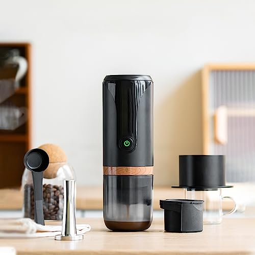 Tidyard Tragbare Espressomaschine,9 Bar Druck 12V Auto-Kaffeemaschine, wiederaufladbar,kompatibel NS Original-Kapsel & gemahlener Kaffee für Reisen, Camping, Wandern, Büro, Schwarz