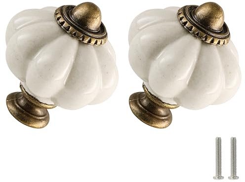 Zernmiarder Antik-weiße Kürbisknäufe, Keramik-Schrankknäufe, Vintage-Schubladengriffe – antike Kommodengriffe mit Schrauben für Schrank, Schublade, Schrank, Schrank und DIY-Projekte