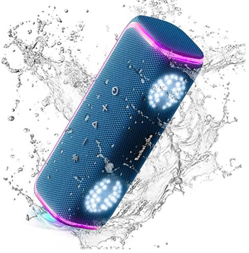 Decibelvibe Initial Tnz 7 - Enceinte Portable Bluetooth 5.3 Puissante (30W) Sans Fil, Étanche IPX7, Basses Profondes, 25H d'autonomie, Lumières LED, Couplage Stéréo Pour Intérieur et Extérieur. (Bleu)