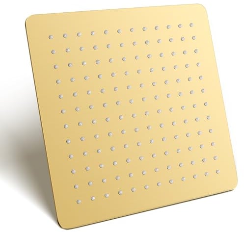 KINLIV 30CM Duschkopf Regendusche Gold Groß, 304 Edelstahl Quadrat Wasserfall Duschkopf Wassersparend, Mit 144 Anti Kalk Düsen, 360° Verstellbarer 12 Zoll Deken Regenduschkopf